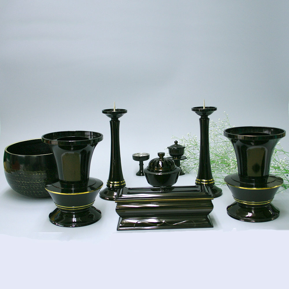 国産高岡高級銅器仏具セット 清心型 金筋 新登久色 6.0寸